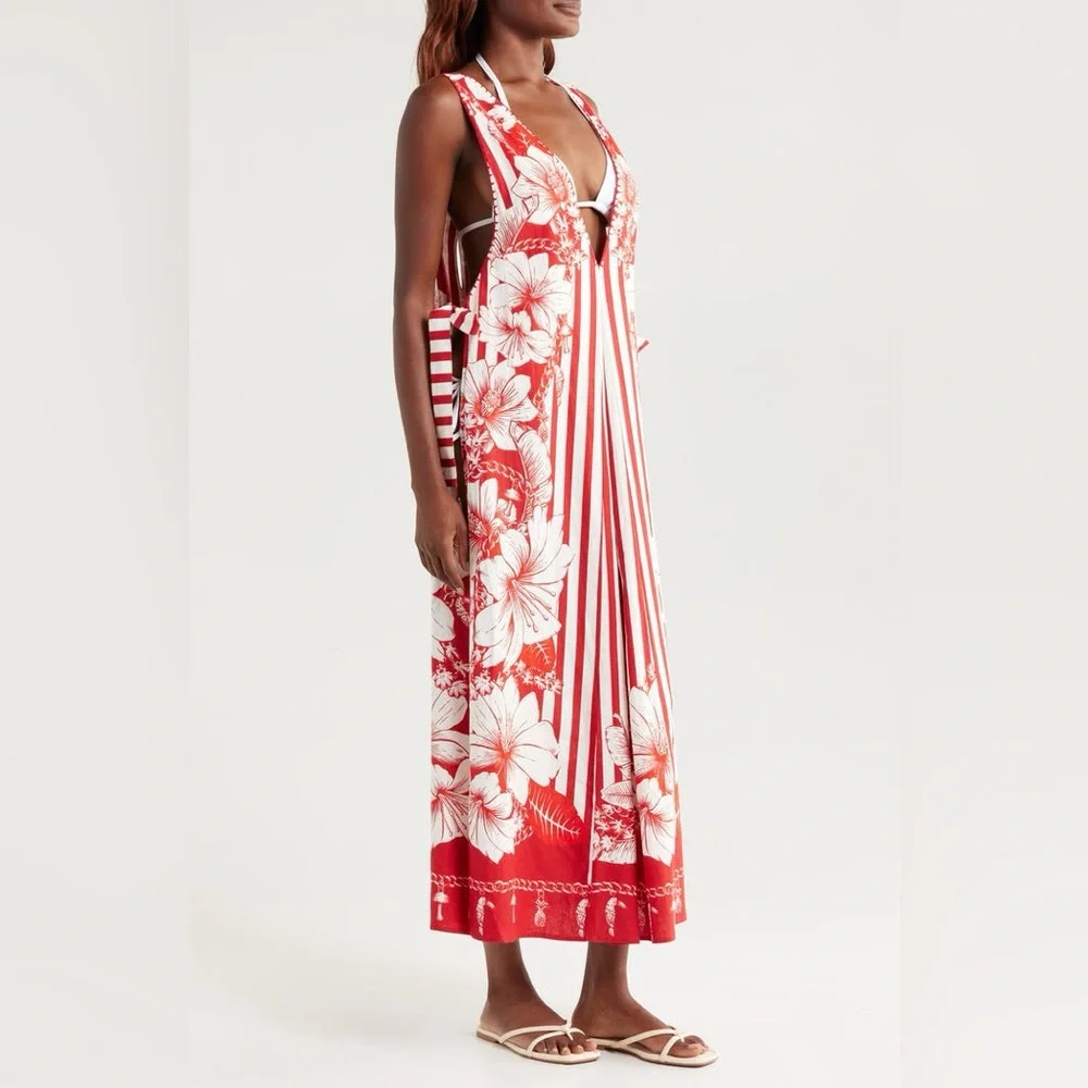 FARM Rio Red and White Floral Swim Coverup - Picture 2 of 7